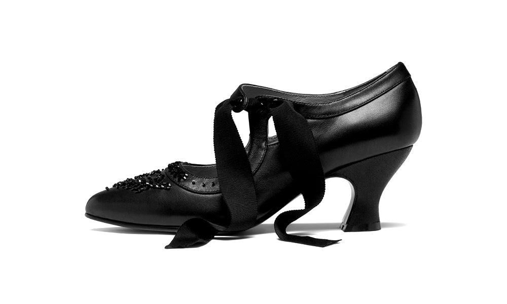 Laurel Beaded Edwardian Shoes (Black)