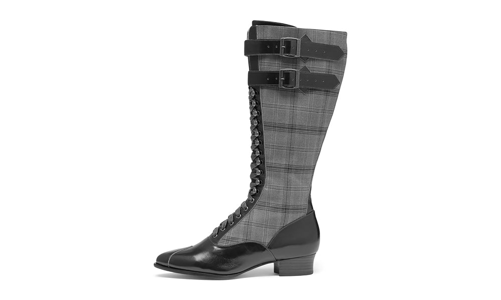 Cambridge Edwardian Bicycle Boots Wide (Brown/Plaid)