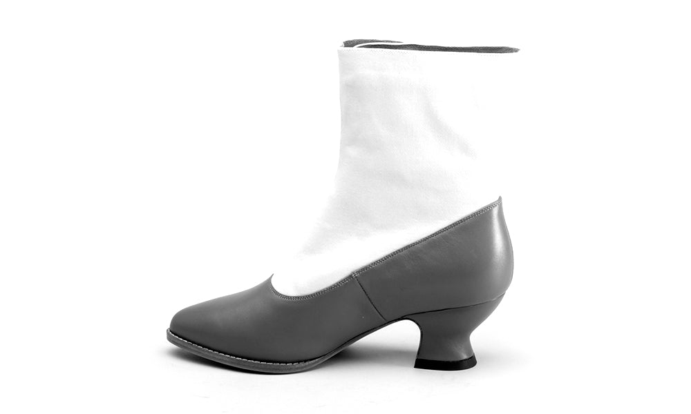 Manhattan Victorian Cloth-Top Button Boots (Ivory/French Blue)