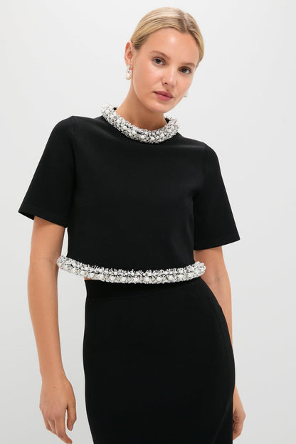 Black Ozelle Short Sleeve Crewneck Top