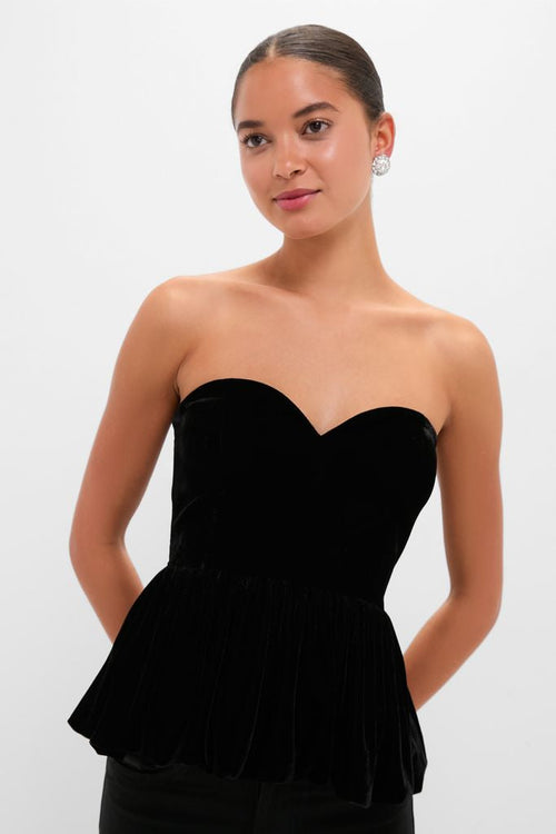 Black Velvet Peplum Strapless Tudor Blouse