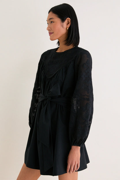 Black Patchwork Embroidered Cressida Mini Dress