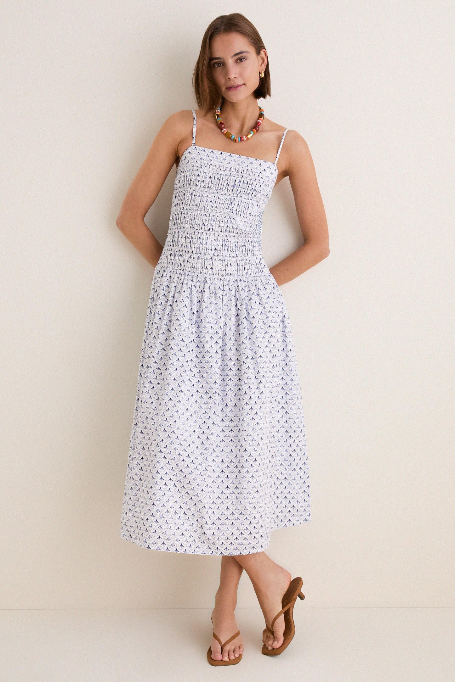 Blue & White Ditsy Tile Smocked Keeley Maxi Dress