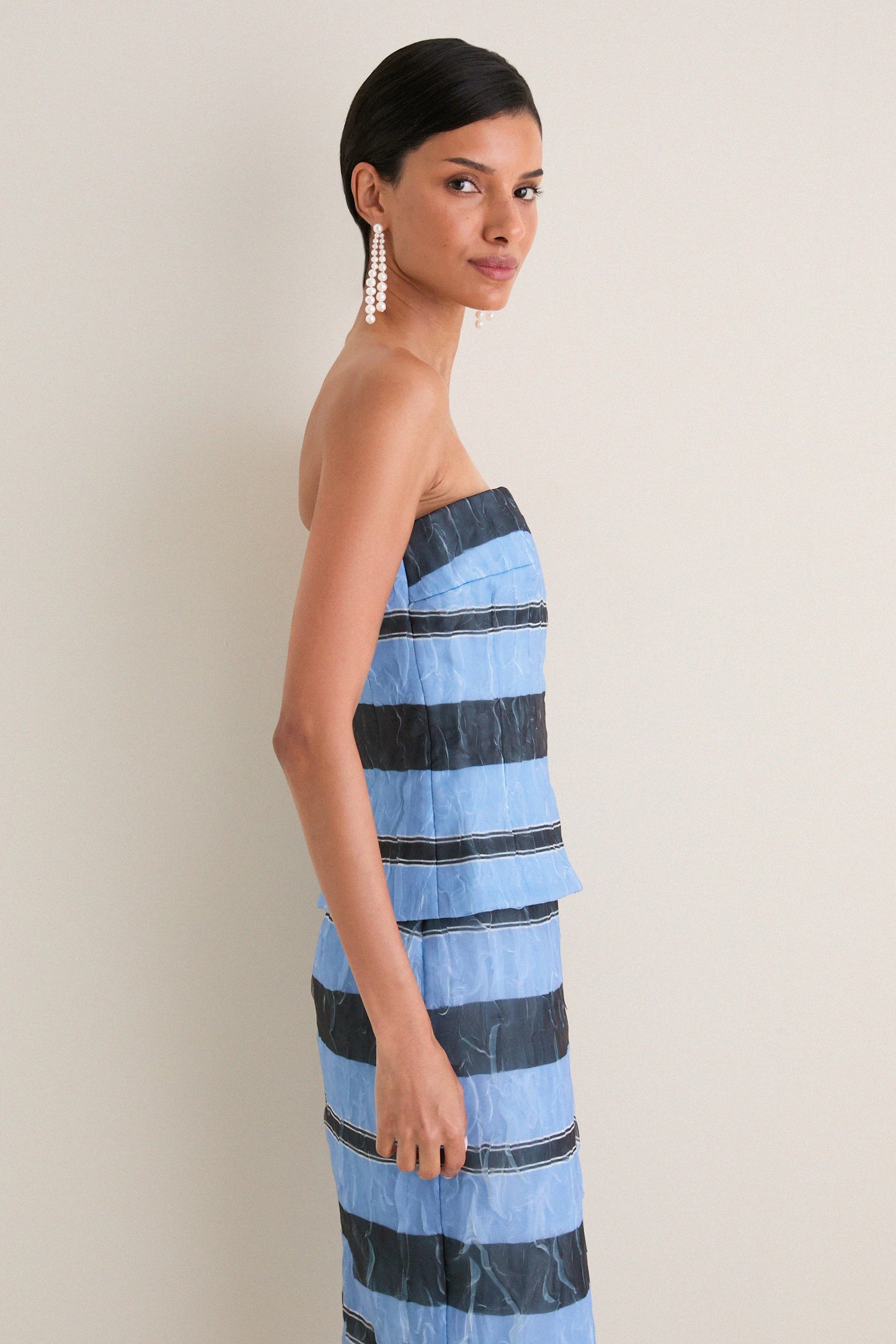 Blue and Black Graphic Stripe Munveen Top