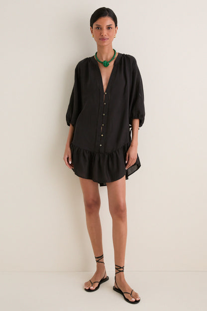Black La Ponche Frill Mini Dress