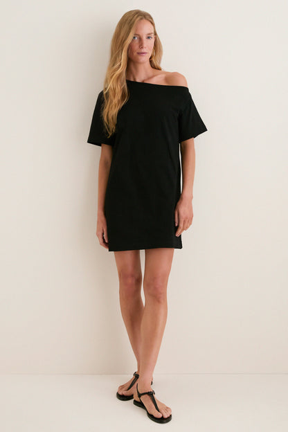Black Jersey Off-the-Shoulder Alessandra Dress