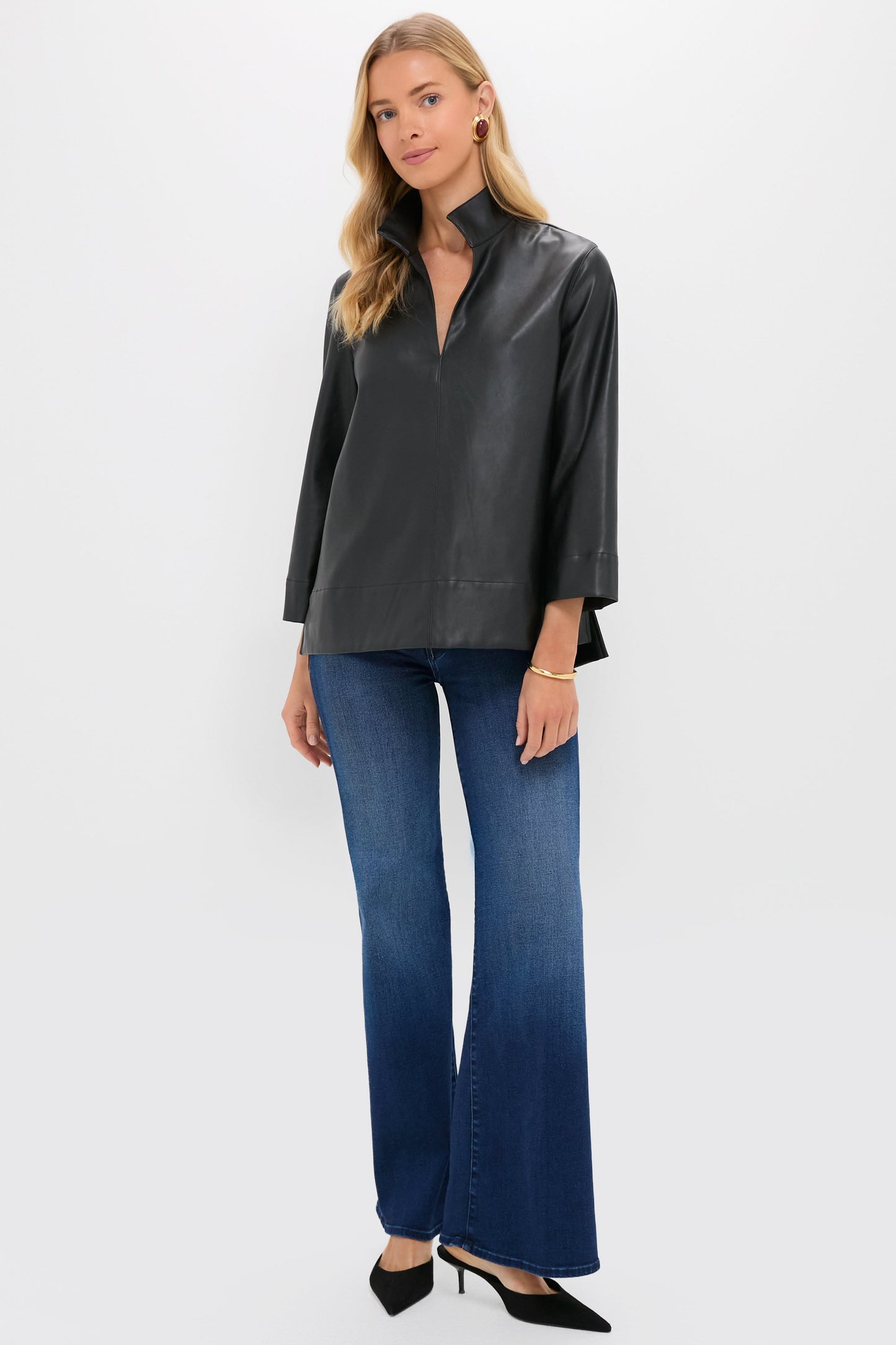 Black Leather Margot Top