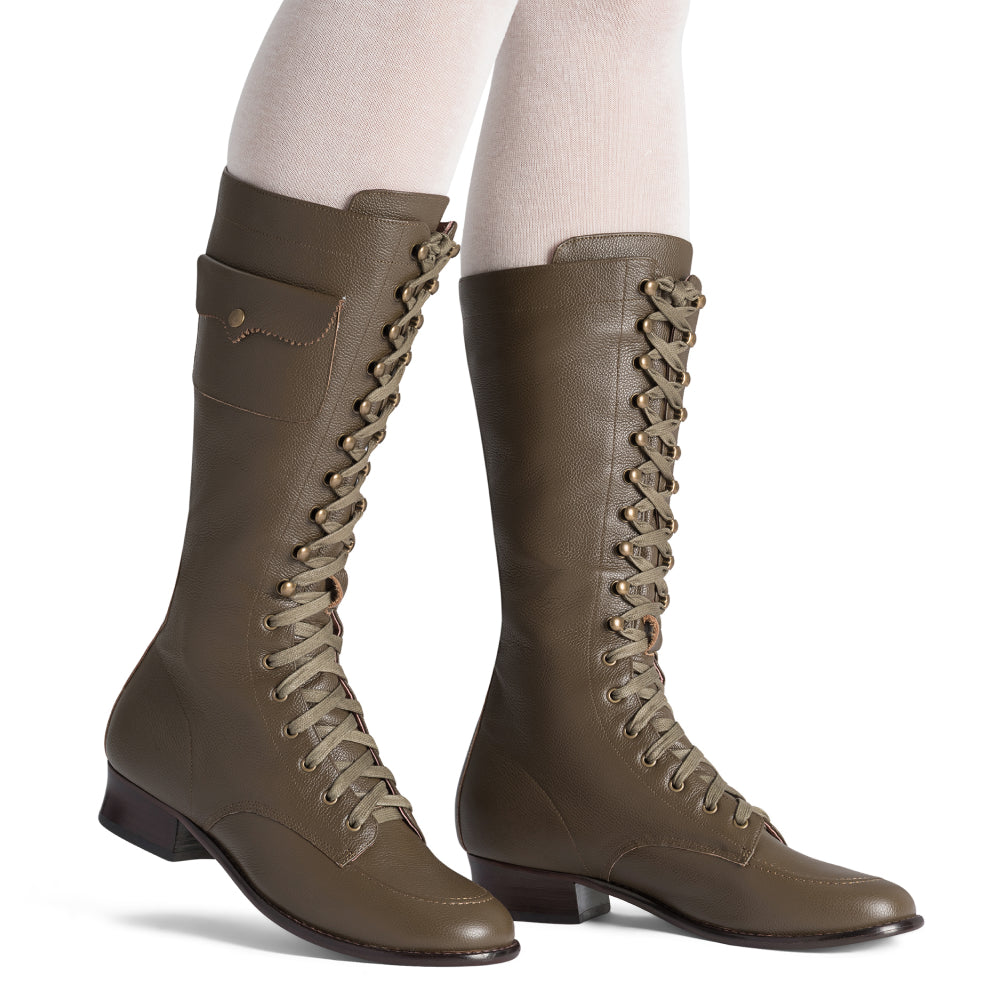 Bessie Vintage Aviator Boots (Olive Green)