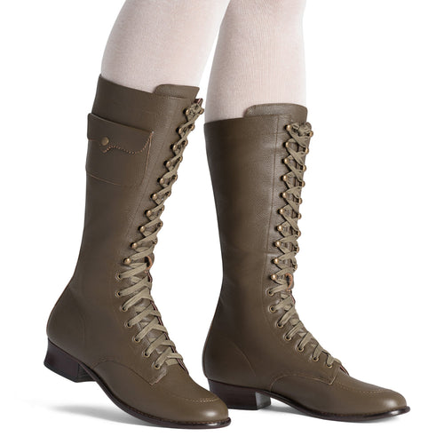 Bessie Vintage Aviator Boots (Olive Green)