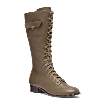 Bessie Vintage Aviator Boots Wide (Olive Green)
