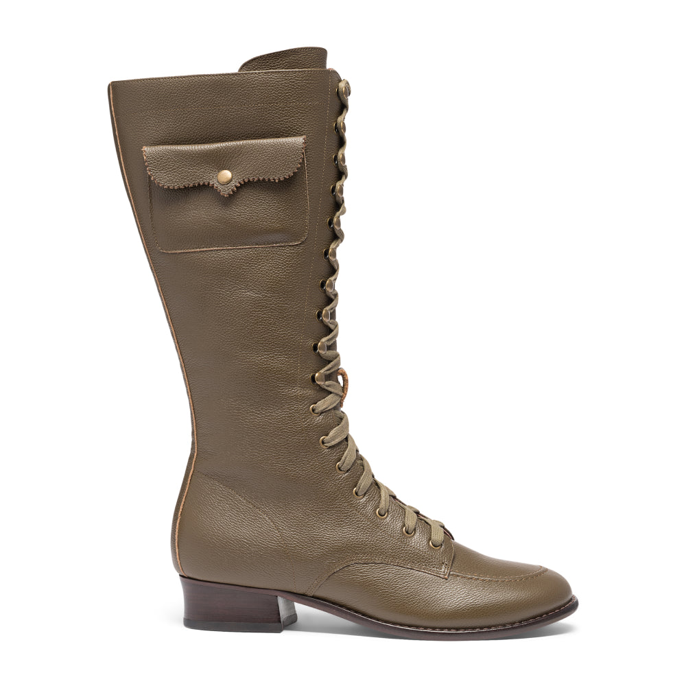 Bessie Vintage Aviator Boots Wide (Olive Green)