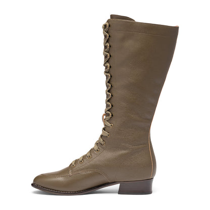 Bessie Vintage Aviator Boots (Olive Green)
