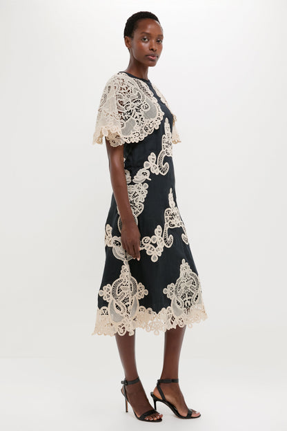 Black Medina Lace Midi Dress