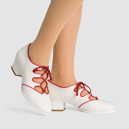 Clementine Vintage Ghillie Shoes (Ivory/Red)