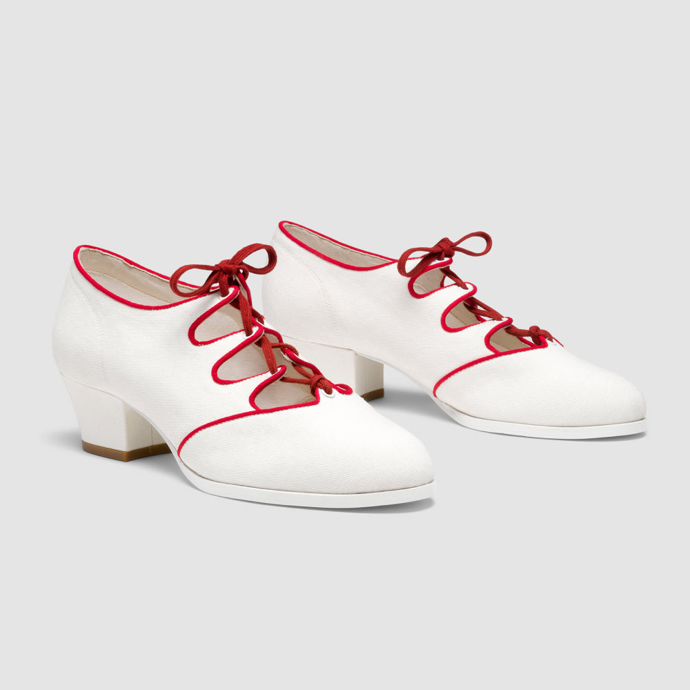 Clementine Vintage Ghillie Shoes Wide (Ivory/Red)
