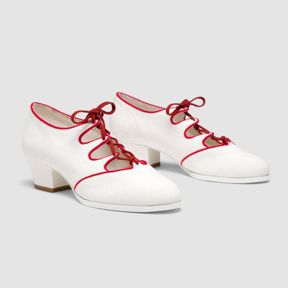 Clementine Vintage Ghillie Shoes (Ivory/Red)