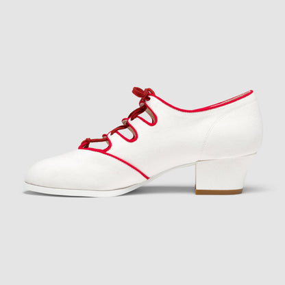 Clementine Vintage Ghillie Shoes Wide (Ivory/Red)