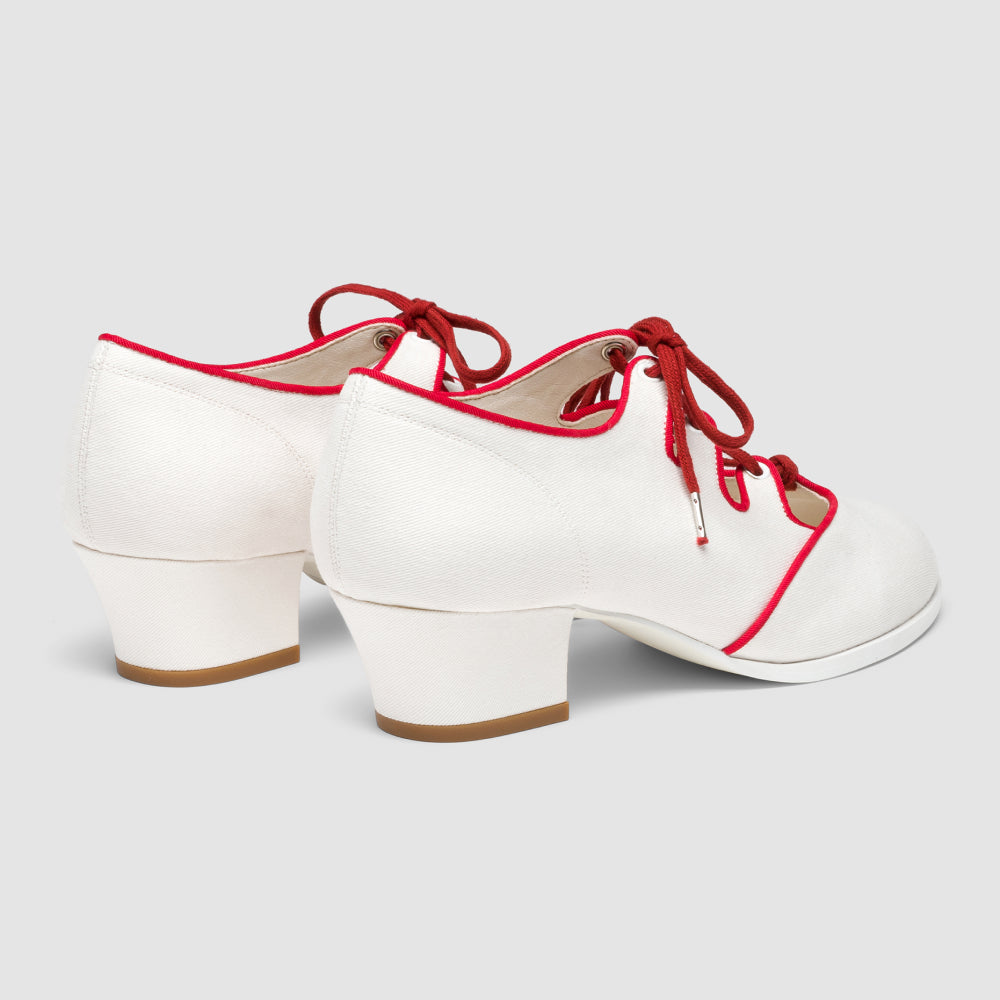 Clementine Vintage Ghillie Shoes (Ivory/Red)
