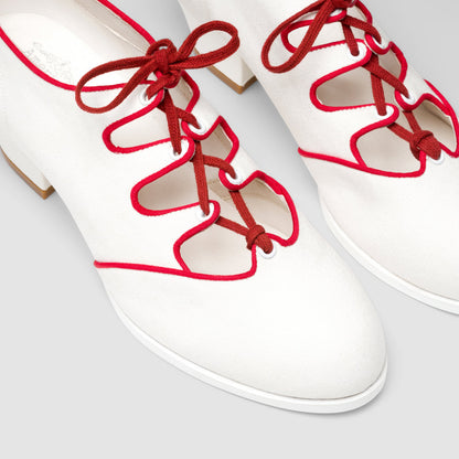 Clementine Vintage Ghillie Shoes Wide (Ivory/Red)