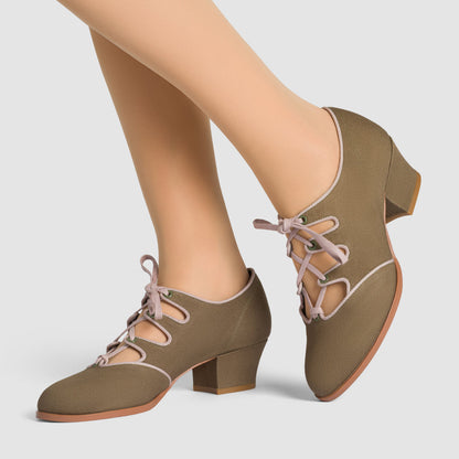 Clementine Vintage Ghillie Shoes Wide (Moss Green/Taupe)