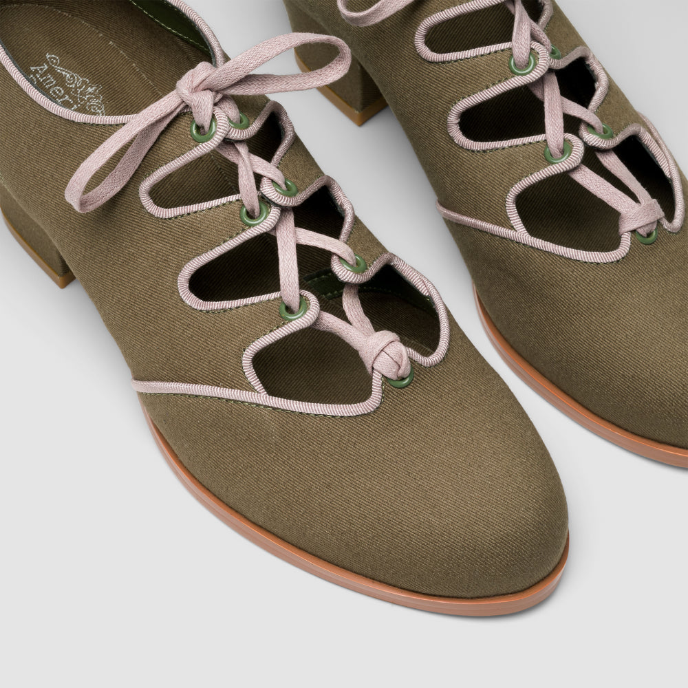 Clementine Vintage Ghillie Shoes Wide (Moss Green/Taupe)