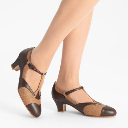 Doris 1920s Pumps (Brown/Tan)