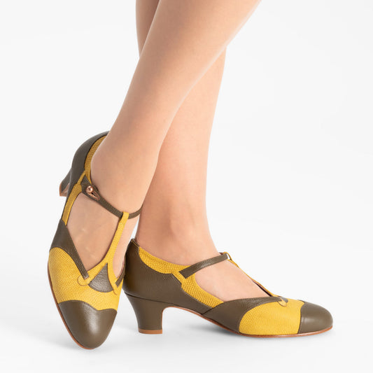 Doris 1920s Pumps (Chartreuse/Olive)