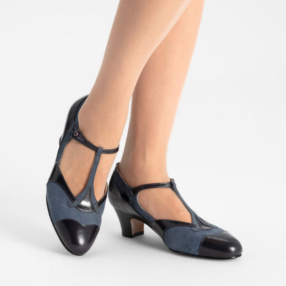 Doris 1920s Pumps Wide (Navy/Black)