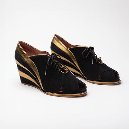 Esme 1930s Wedges (Gold/Black)
