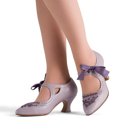 Laurel Beaded Edwardian Shoes Wide (Dusty Lilac)