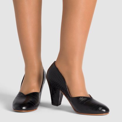 Marilyn Vintage Pumps Wide (Mock Croc Black)
