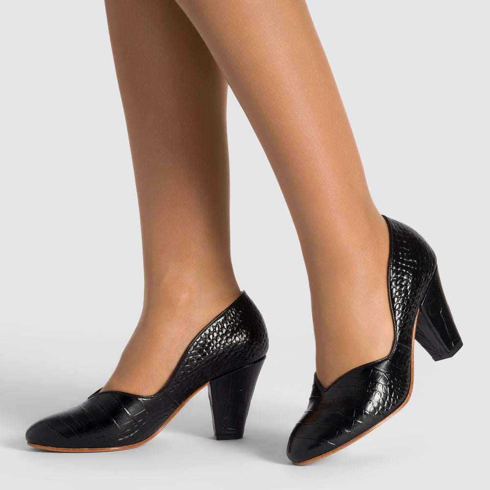 Marilyn Vintage Pumps Wide (Mock Croc Black)