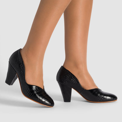 Marilyn Vintage Pumps (Mock Croc Black)