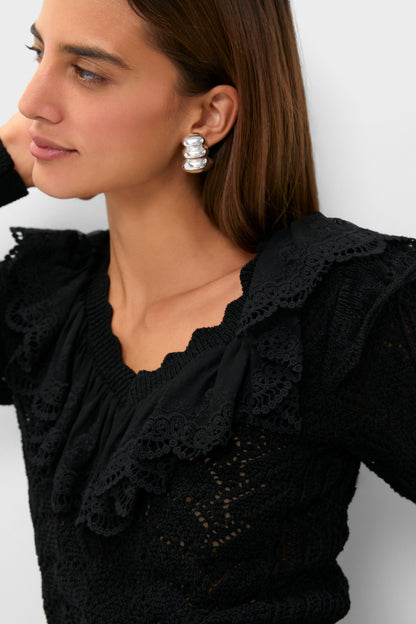Black Pointelle Knit Sherry Top