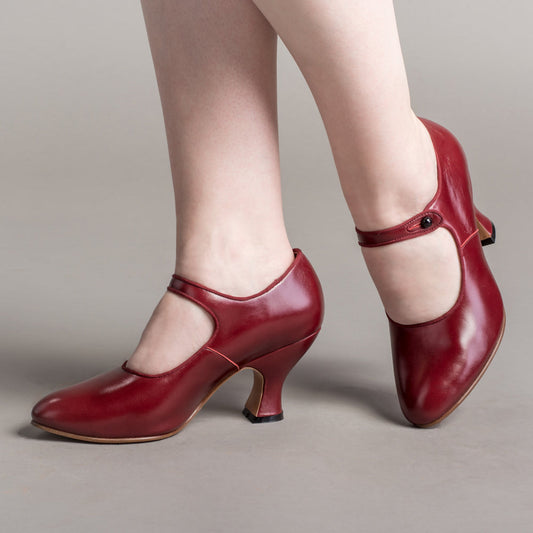 Anna May 1920s Mary Jane High Heels (Oxblood)