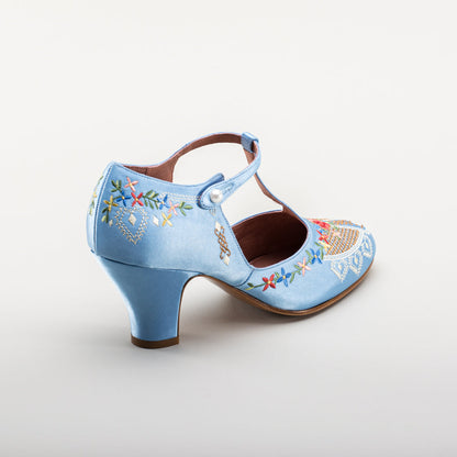 Daisy Embroidered T-Straps (Blue)
