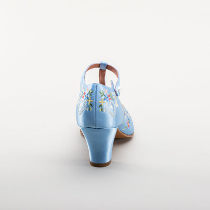 Daisy Embroidered T-Straps (Blue)