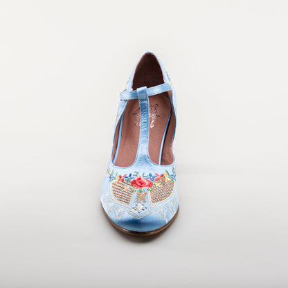 Daisy Embroidered T-Straps (Blue)