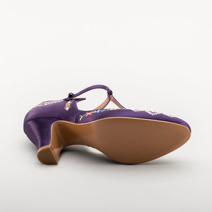 Daisy Embroidered T-Straps (Purple)