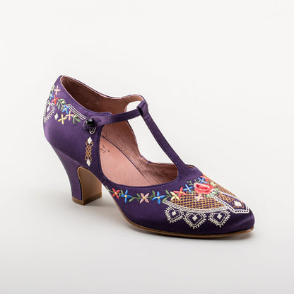 Daisy Embroidered T-Straps (Purple)
