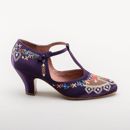 Daisy Embroidered T-Straps (Purple)
