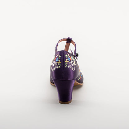 Daisy Embroidered T-Straps (Purple)