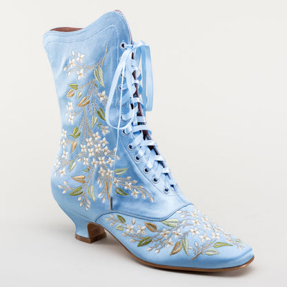 Flora Embroidered Boots Wide (Blue)
