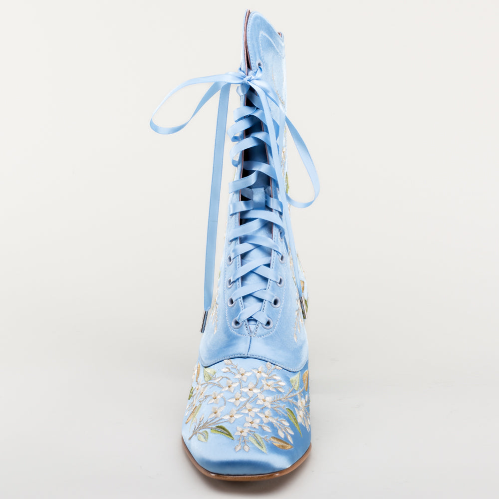 Flora Embroidered Boots Wide (Blue)