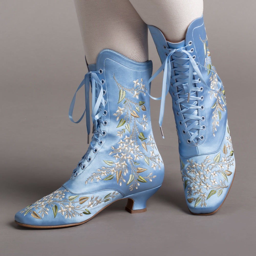 Flora Embroidered Boots Wide (Blue)