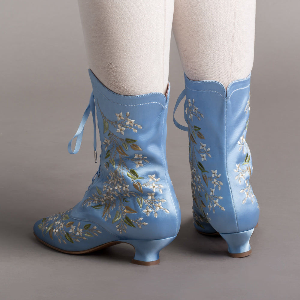 Flora Embroidered Boots Wide (Blue)