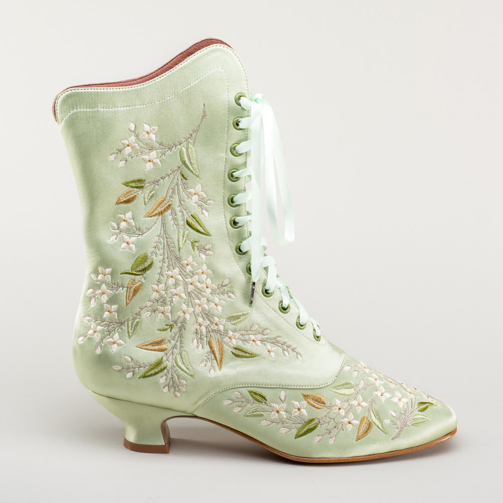 Flora Women's Embroidered Boots (Celadon Green)