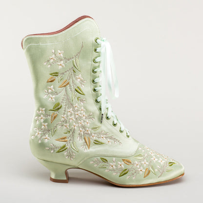 Flora Embroidered Boots Wide (Celadon Green)