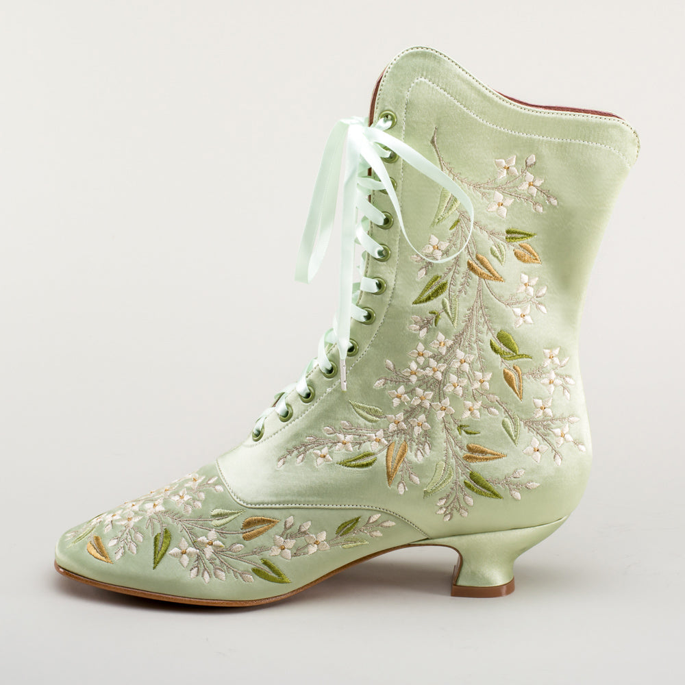 Flora Women's Embroidered Boots (Celadon Green)