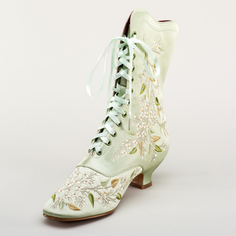 Flora Embroidered Boots Wide (Celadon Green)